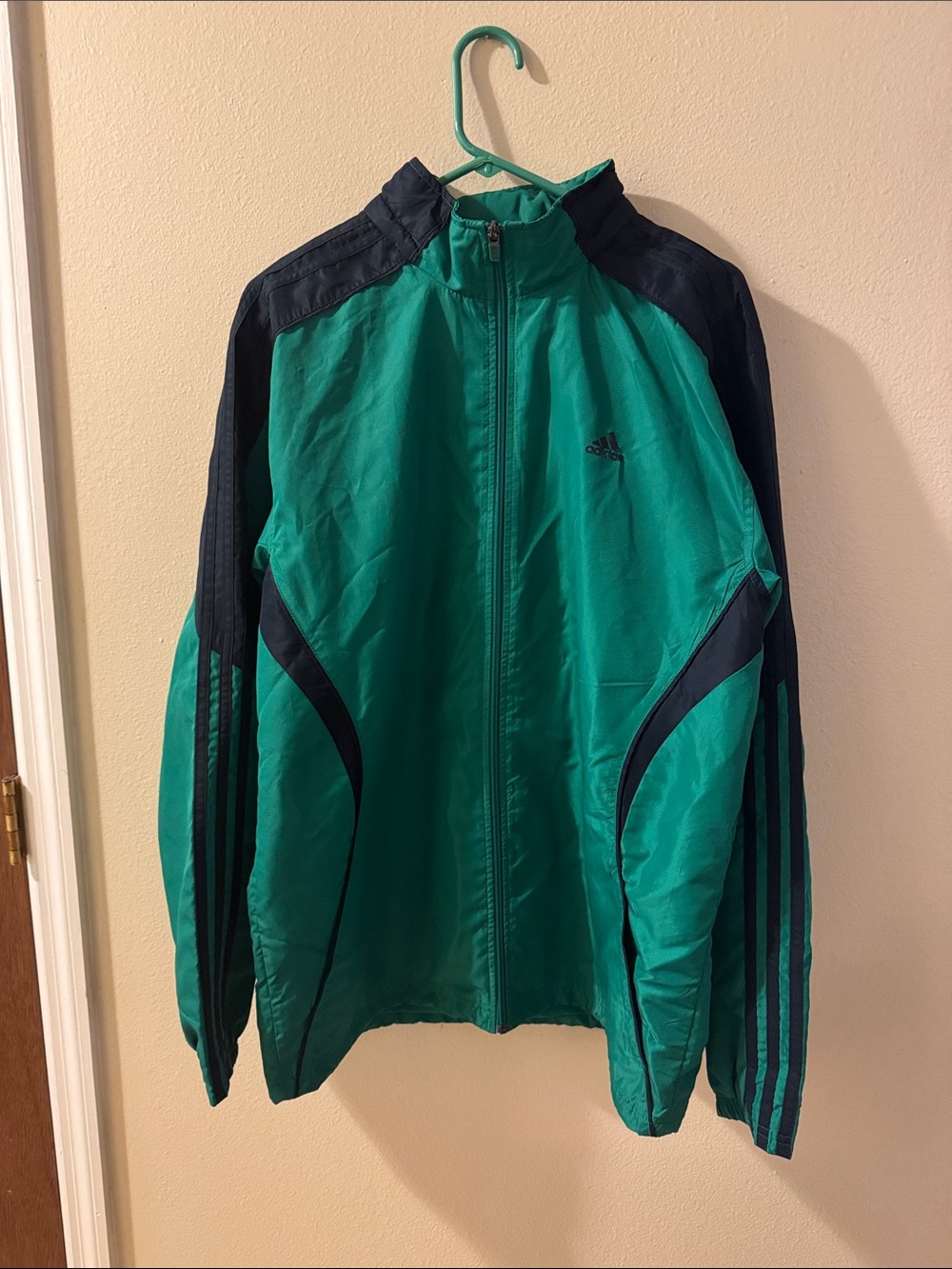 Adidas Green and Navy Track Windbreaker Jacket